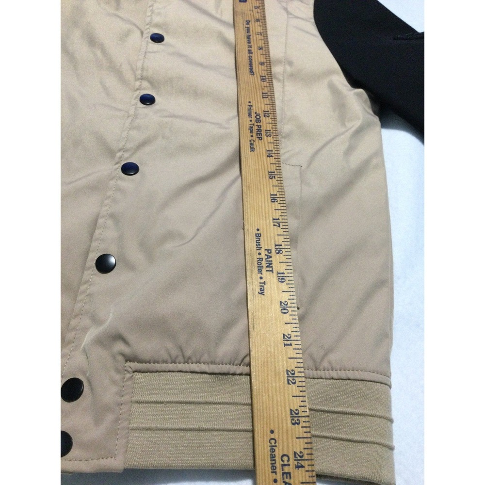 Fried Denim NYC Mens Small Tan Black Colorblock Varsity Bomber Jacket Snap Front - Picture 6 of 8